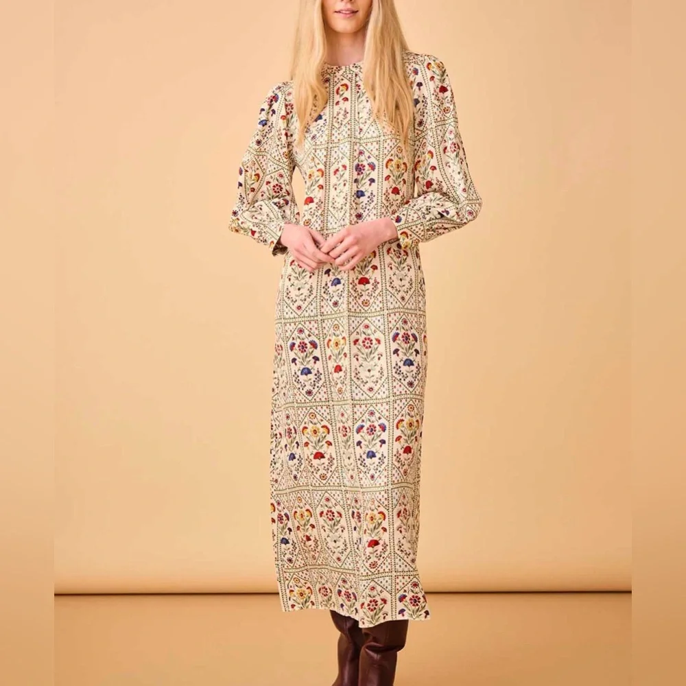 Hunter Bell Crosby Dress Cream Trellis XL NWT rare Originally $550 - Picture 2 of 5